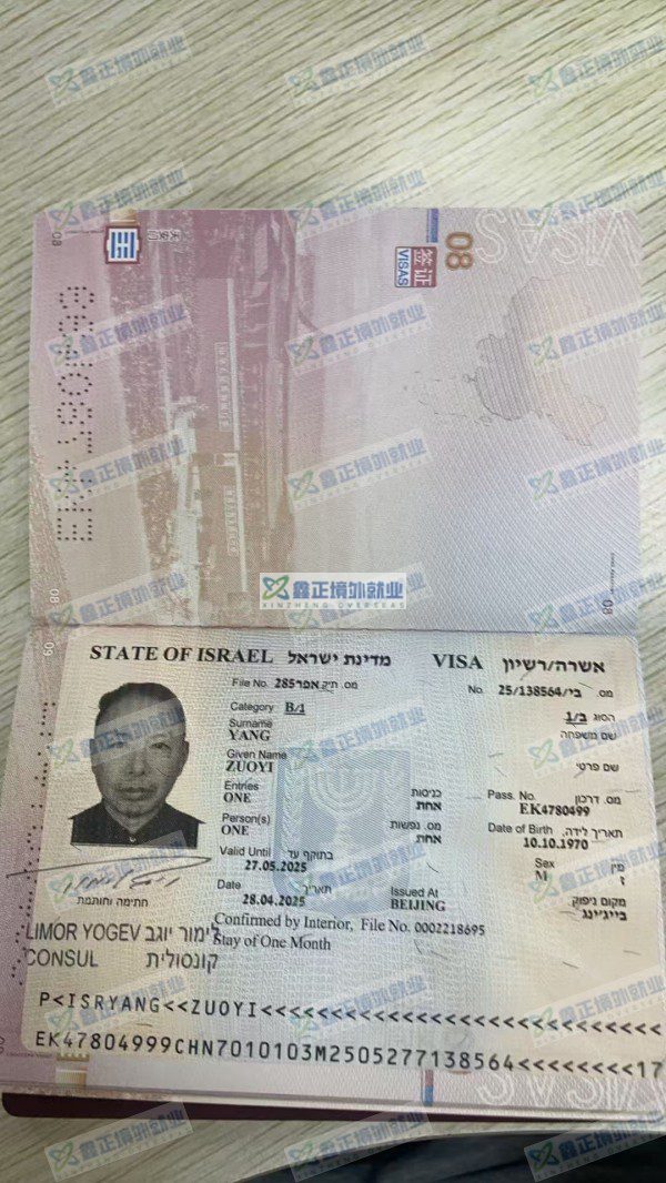 祝贺杨左艺中土以色列签证已出